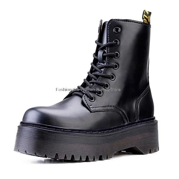 

boots thick-soled women platform chunky shoes motorcycle autumn winter punk goth female ankle short, Black