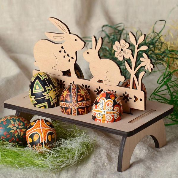 

easter eggs storage rack holder wooden happy table decorations for home wood crafts ornaments party decoration