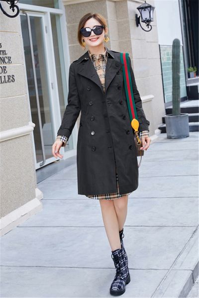 

women's trench coats long classic windbreaker waterproof british high-end english style autumn winter gabadian solid color size coat j7, Tan;black