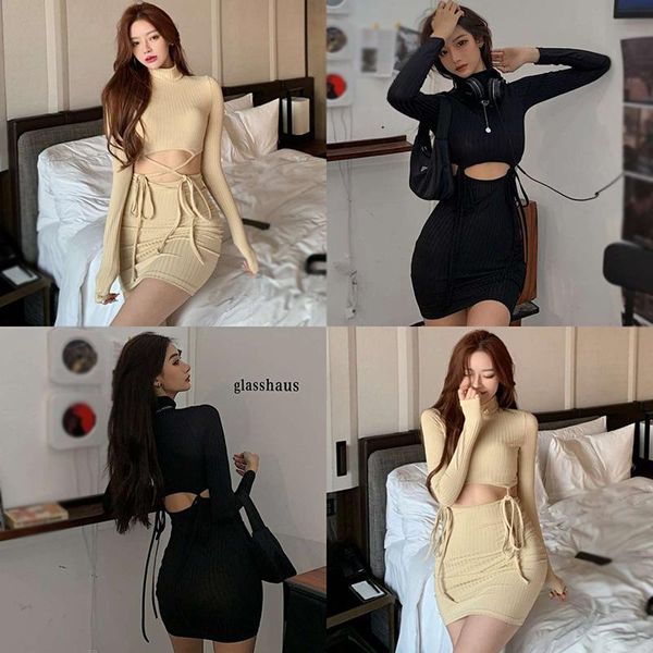

women's fashion turtleneck slim bandage long sleeves dresses 2021 casual, Black;gray