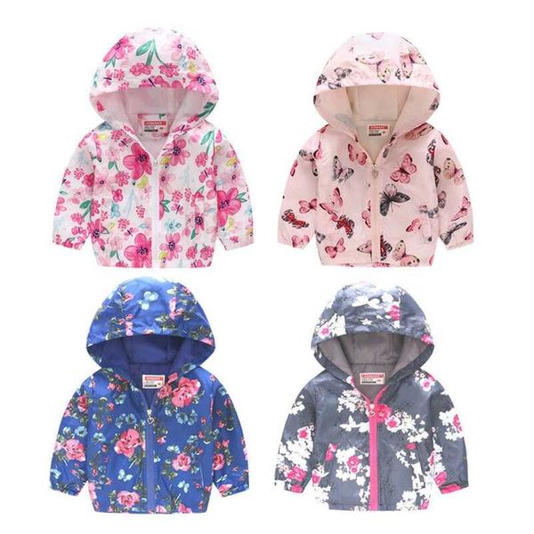 Vestiti invernali per bambini Giacca stampata Cardigan Bambini Ragazze Ragazzi Con cappuccio Manica lunga Zip-up Floreale Car Cartoon Giacca a vento 211011