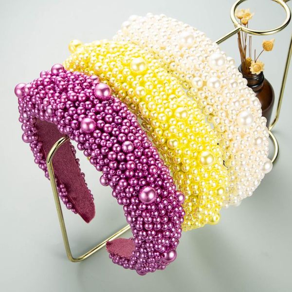 

hair clips & barrettes white luxury handmade shining full small pearl crystal beaded flower catwalk headband for women temperament accessori, Golden;silver