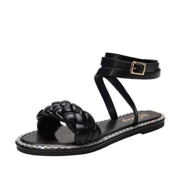 

sandals fashionable two - wear knit strap with flat heels for women, Black