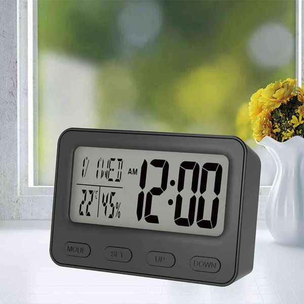 Электронные детские прикроватные будильник будильник цифровая ЖК-настольные часы с внутренним термометром и календарь гигрометра и Snooze 211112