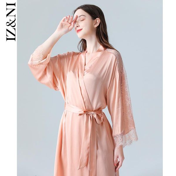 

women's sleepwear iizzini original 2021 female chun xia, thin silk robe with luxury champagne morning of the wedding gown, Black;red