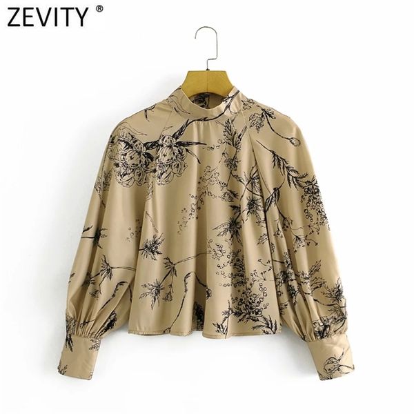 

women vintage stand collar flower print smock blouse ladies business shirt chic femme back buttons blusas ls7500 210416, White