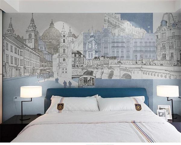 

wallpapers custom 3d murals modern minimalist hand-painted urban architecture wall decorative painting self adhesive wallpaper waterproof