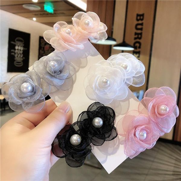 

hair clips & barrettes 2021 sweet lovely grenadine flower hairpin super fairy pearl banger hairclip women's side clip headdress jewelry, Golden;silver