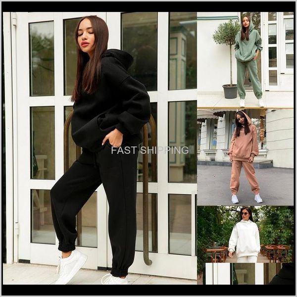 

women's tracksuits apparel women 2 piece set casual fleece tracksuit winter female sets oversized hooded long sleeve hoodie sport pant, Gray