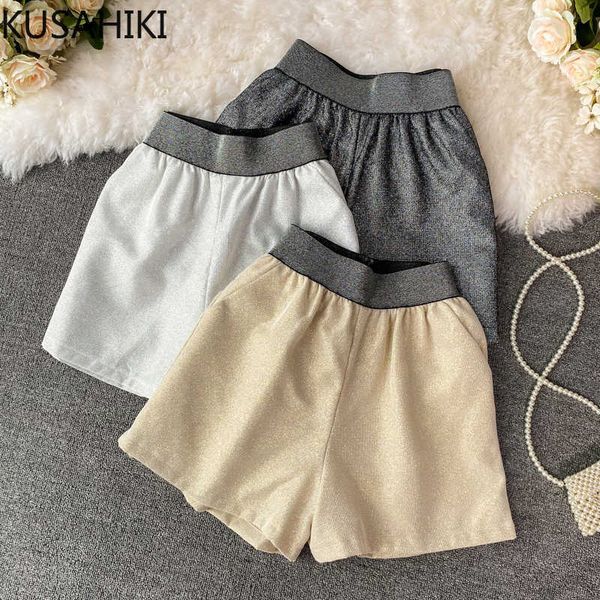 

korea blingbling stretch high waist wide leg shorts summer causal women short pantalones cortos de mujer 6g753 210603, White;black