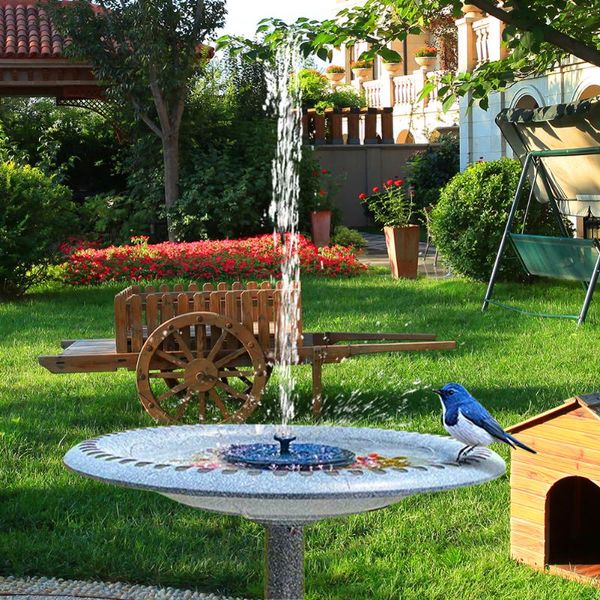 Decorazioni da giardino Fontana solare Illuminazione a LED Pompa rotonda Caratteristica dell'acqua Costruita in batteria Paesaggio Bagno per uccelli Piscina galleggiante con ugelli