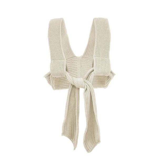 

women v-neck asymmetric cross sweaters fashion ladies white knitted streetwear female chic solid short camis 210520