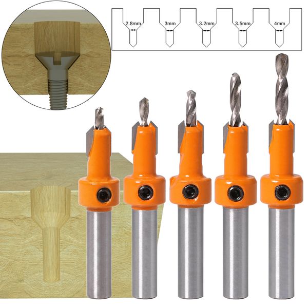 

binoax 5pcs 8mm/10mm shank countersink drill bit router bit