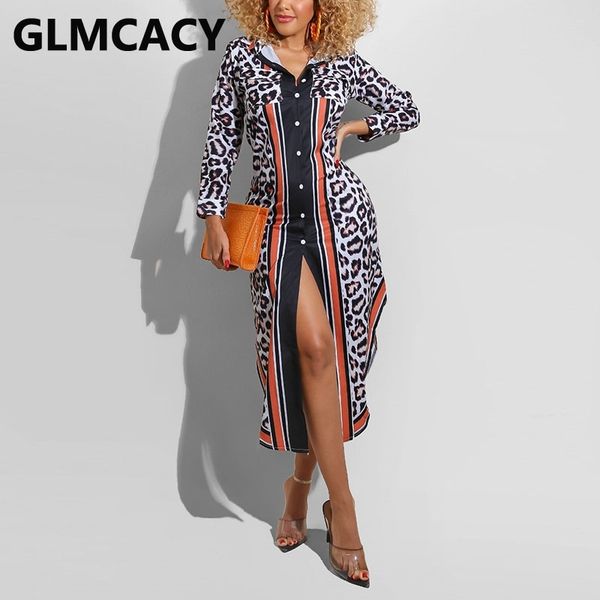 

women long sleeve button down shirt dress elegant leopard midi dresses 210702, Black;gray
