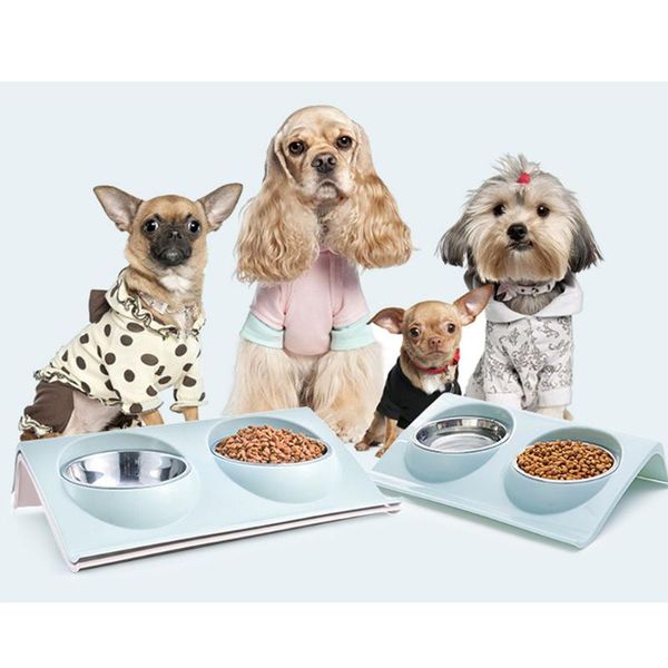 

cat bowls & feeders stainless steel double dog splash-proof pet food water feeder for puppy cats pets supplies feeding dishes bowl