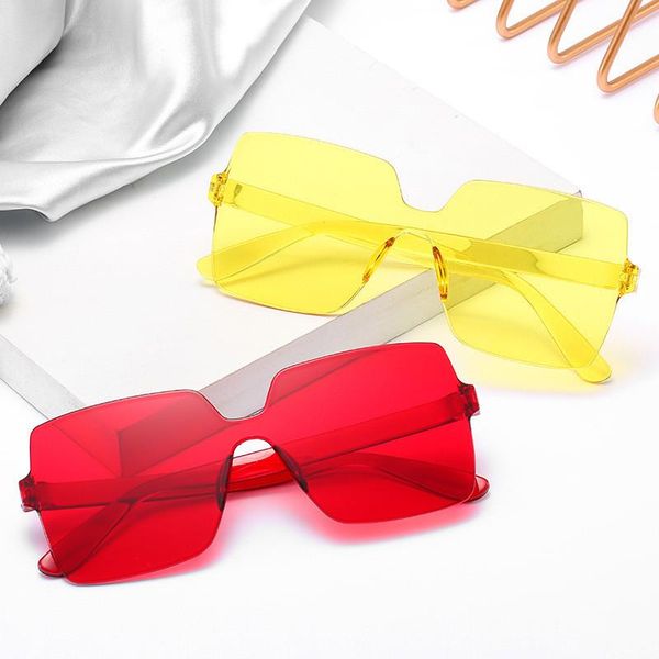 

sunglasses 2021 gradient one piece mirror for women men brand designer rimless oversize sun glasses square eyewear, White;black
