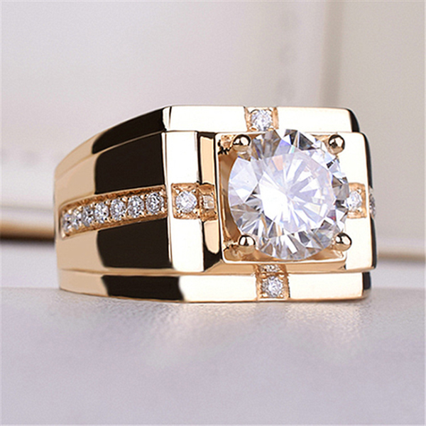 

2021 classic high carbon ring real men's diamond gold plated domineering wedding accessories, Golden;silver