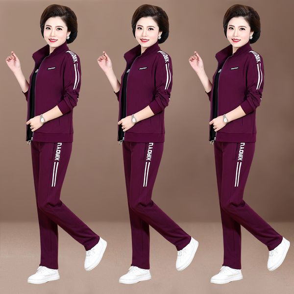 

women's tracksuits sports suit for middle-aged and old women spring style 40-year-old 50 mother autumn dress foreign style coat middle-, Gray
