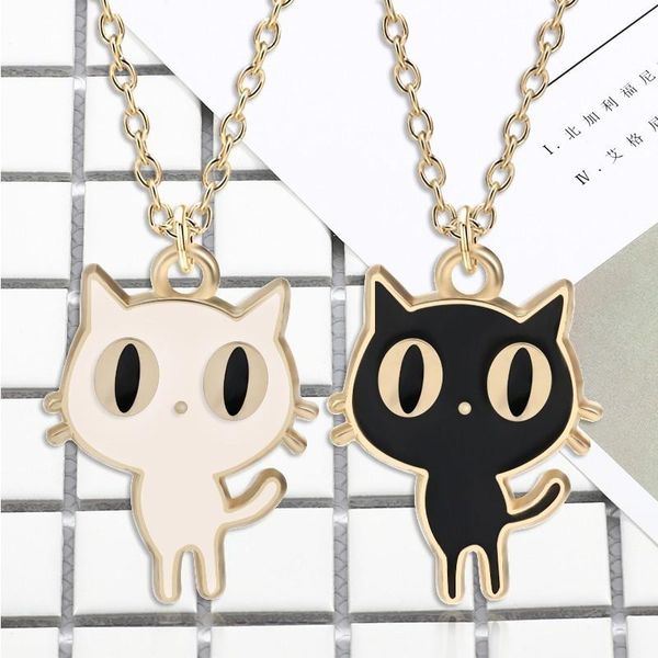 

pendant necklaces simple diy cartoon fashion animal charm small black white cat necklace women's girl gift fine jewelry, Silver