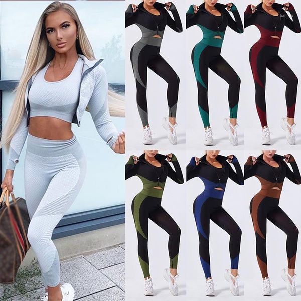 

yoga outfit seamless set workout gym clothing fitness for women leggingsx pants sport bras female long sleeve sportswear suit
