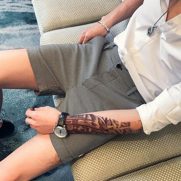 

men's shorts british style casual mens slim fit streetwear plaid short hombre masculino 3xl-m 2021 summer men clothing, White;black