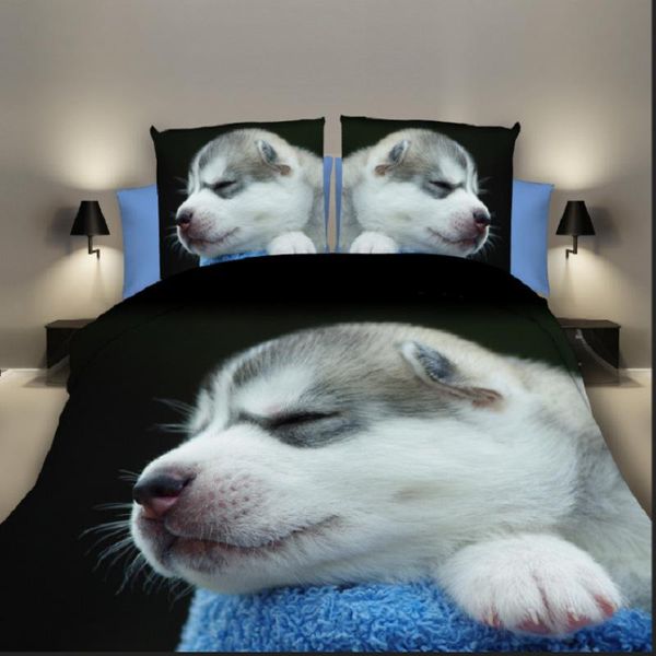

4pcs/set 3d dog cat printed bedding set quilt cover bed sheet cases queen size bedspread bedclothes sheets & sets