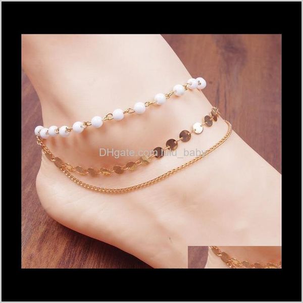 

anklets drop delivery 2021 europe and the united states jewelry fashion bohemian simple multi layer hand - beaded sequins anklet 6uqx5, Red;blue