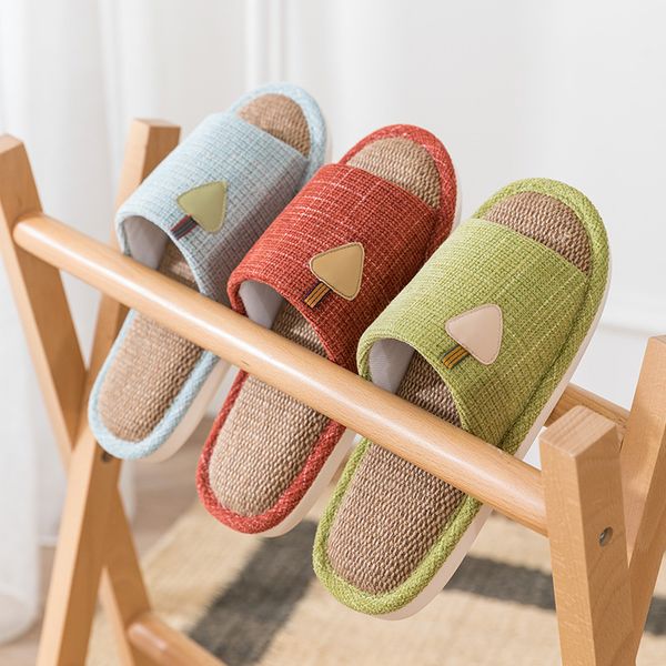 

women indoor slippers breathable cotton linen spring summer shoes couples home floor slides female male house slipper 4 seasons, Black