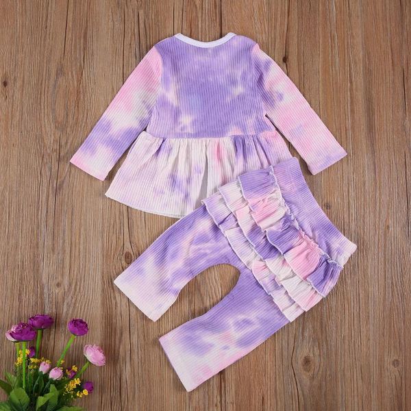 

baby & children's 1-4ytoddler girls tie dye clothes sets girl long sleeve smock blouse + ruffle trim pant 2 pcs clothing, White