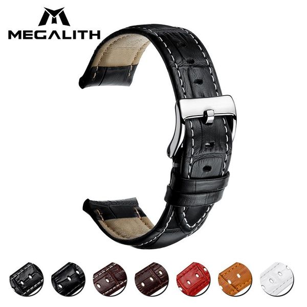 

watch bands megalith black genuine leather strap band 16mm 18mm 20mm 22mm accessories wristbands men women bracelet belt, Black;brown