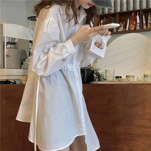 

casual dresses firm offers design feeling draw string shirt elastic temperament of tall waist irregular dress # 1449, Black;gray