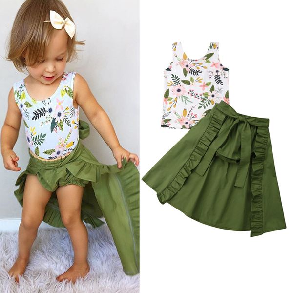 Çocuk Tasarımcı Giysileri Kız Giyim Kıyafet Seti Yaz Toddler Kid Kızlar Çiçek Yelek Top Şort 3pcs Etek Yaz Kıyafetleri 1322 B3
