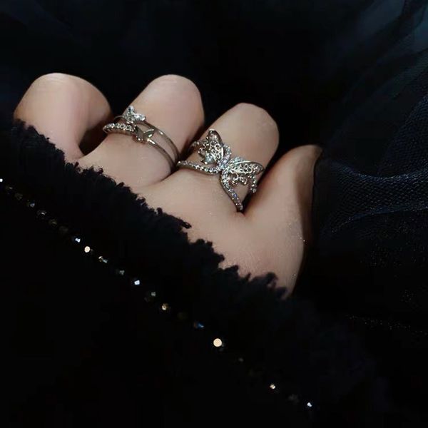 

lovely bling super fairy luxury butterfly with adjustable opening and simple ring, Silver