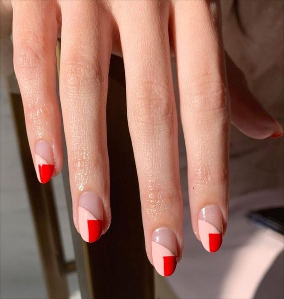 

false nails 24pcs oblique french series water red beveled edge wearing nail finished art patch fake, Red;gold