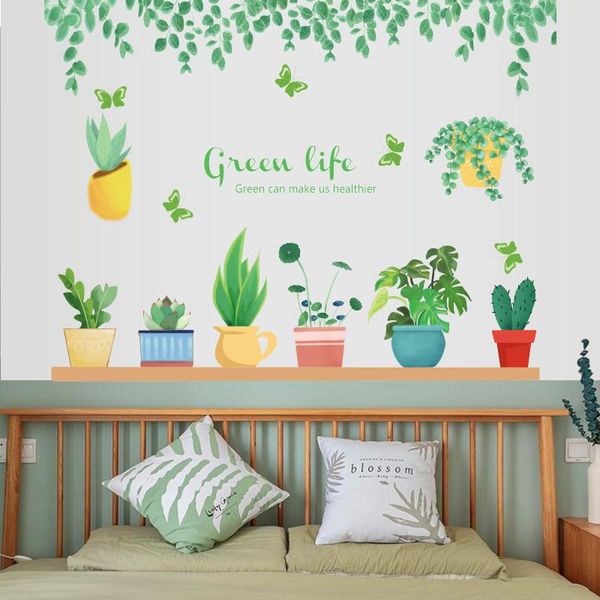 

wall stickers cartoon green leaf personalized creative decor living room bedroom removable pvc mural decal