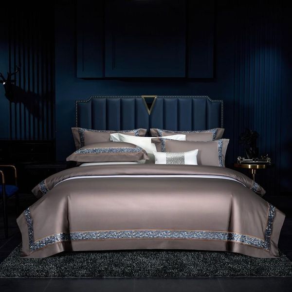 

bedding sets blue chic luxury embroidery duvet cover long staple cotton sateen weave silky soft premium 4pcs set bed sheet pillowcase