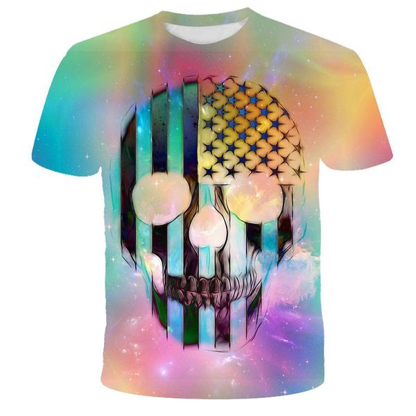 

men's t-shirts 2021 summer classic all-match skull 3d printed oversized t-shirt fashion o-neck casual breathable short sleeve, White;black