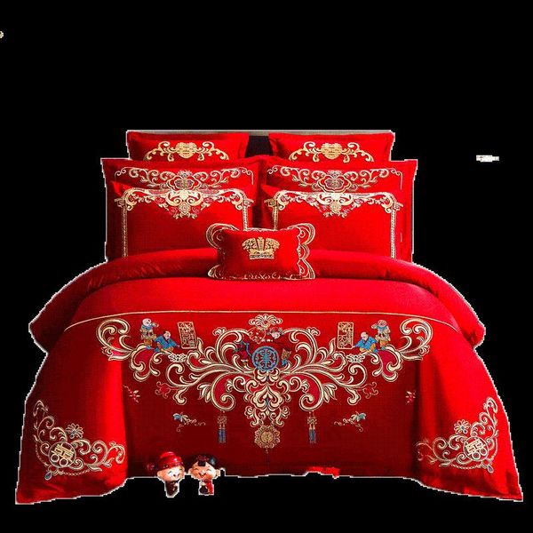 

cotton wedding four-piece set bedding sets quilt cover red room festive