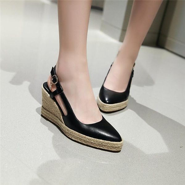 

dress shoes ymechic fashion big size black white office ladies with heels knitting weave wedges slingbacks women pumps summer 2021