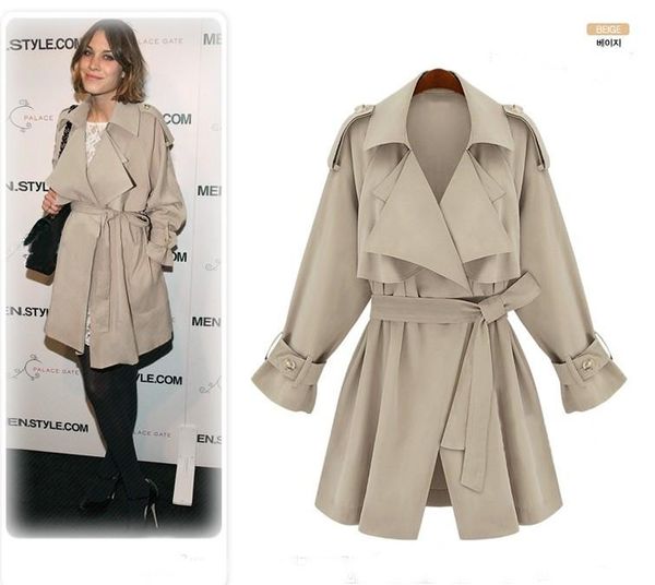 

women's trench coats 2021 spring/autumn handsome turn-down collar women wind coat, Tan;black