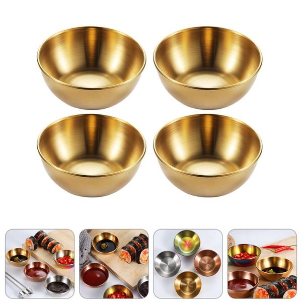

4pcs seasoning dishes stainless steel round chilli sauce appetizer plates &