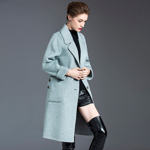 

women's wool & blends luxury winter coat women arrival fashion cashmere outerwear female long thickening warm en trench wpy1892, Black