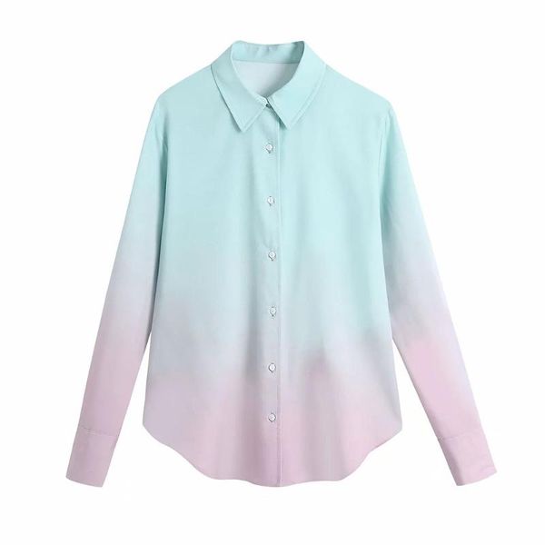 

women's blouses & shirts autumn fashion button up silk shirt vintage blouse women tie-dyed lady long sleeves female loose street, White