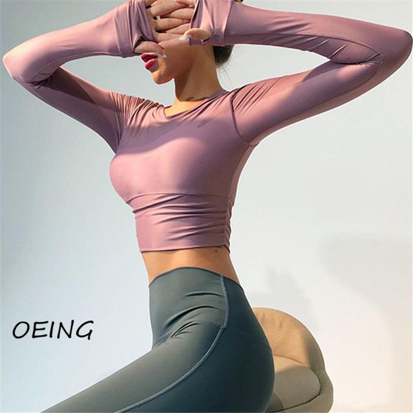 

yoga outfit gym long sleeve shirts seamless fitness exercise atheletic crop