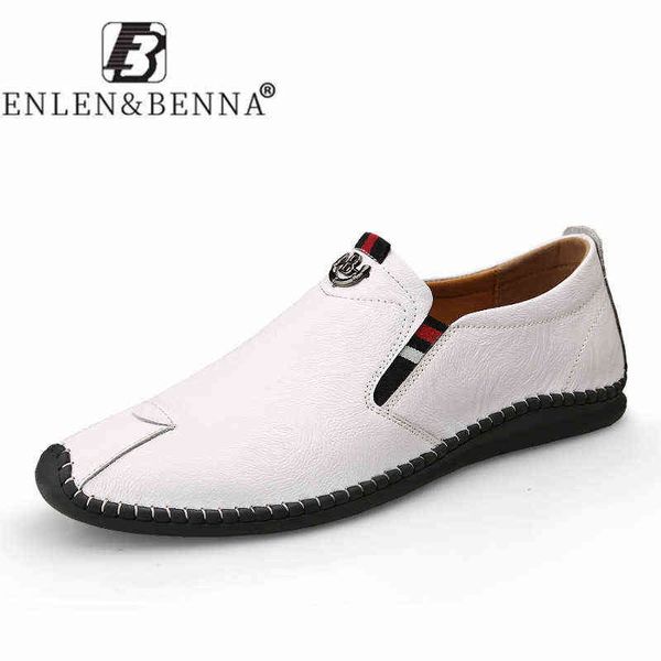 2021 echtes Leder Loafer Männer Luxus Marke Gummi Casual Männer Schuhe Slip auf Atmungsaktive Wohnungen Fahren Schuhe Herren Große Größe 12 H1125