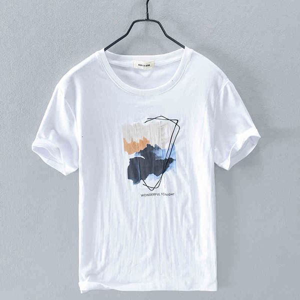 

men's t-shirts summer printed and embroidery linen shirt short-sleeved white t-shirt for men casual fashion t shirts male camisa zod6, White;black