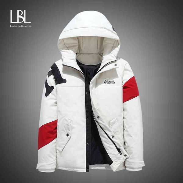 

lbl - white duck feather men's coat, warm coat with thick snow hoodie, windproof et, 2021, Tan;black