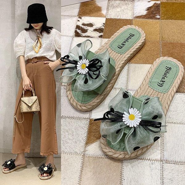 

slippers sunflower woman women flowers shoes ladies flats casual slides summer outdoor beach female buty damskie zapatos mujer, Black