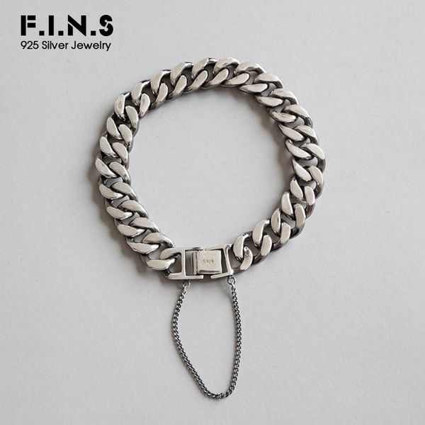 

charm bracelets f.i.n.s vintage 925 sterling silver for men women fashion bracelet hand retro punk chain link, Golden;silver