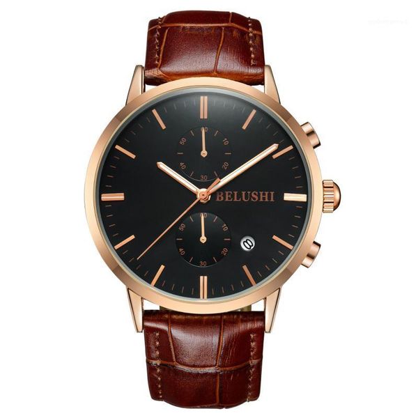 

wristwatches 2021 watch men's waterproof leather belt business multifunctional, Slivery;brown